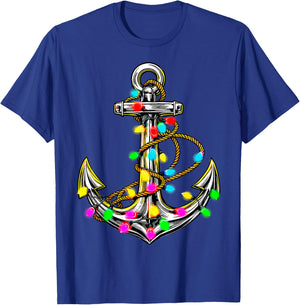 Anchor Christmas Tree Lights Sailor Boat Captain Xmas T-Shirt - T-Shirt | Royal