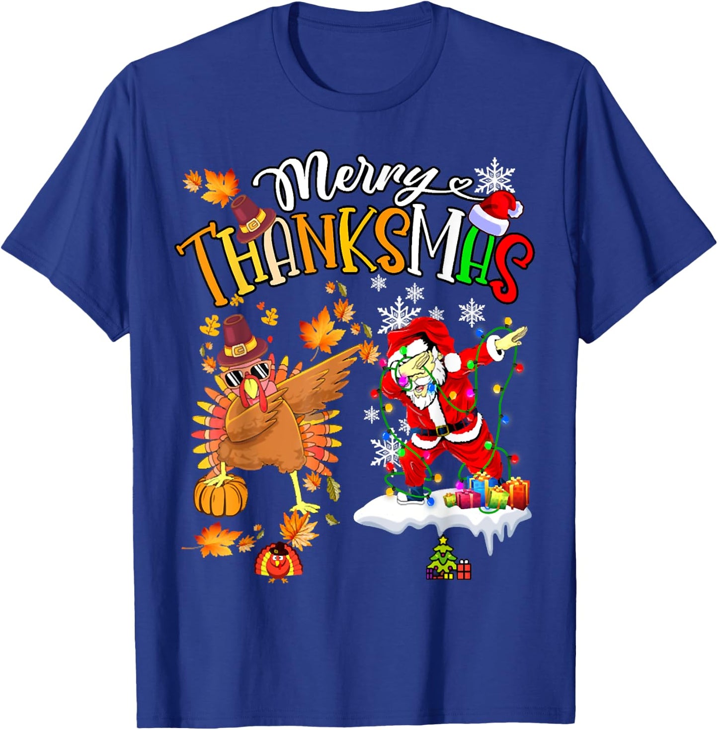 Merry Thanksmas Thanksgiving Christmas, Turkey Santa Dabbing T-Shirt - T-Shirt | Royal