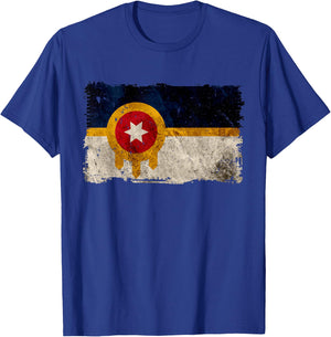New Tulsa Flag Vintage Distressed Tulsa Oklahoma T-Shirt - T-Shirt | Royal