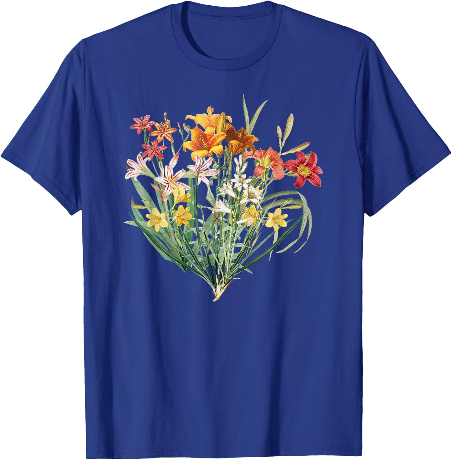 Variety of Lillies Graphic Flower Print Flowered T-Shirt - T-Shirt | Royal