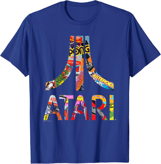 Atari Colorful Logo Collage Vintage Video Game T-Shirt - T-Shirt | Royal
