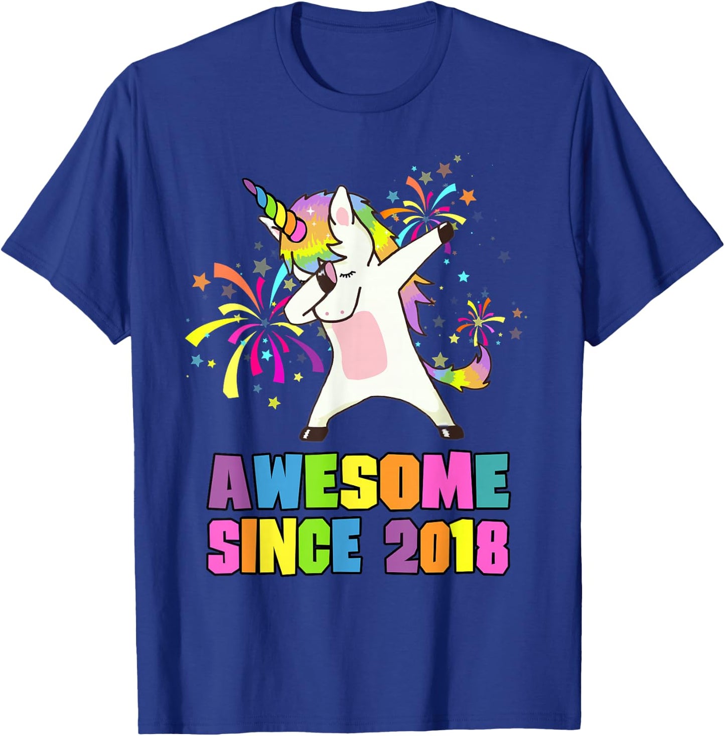 7 Years Old 7th Birthday Awesome Since 2018 Unicorn T-Shirt - T-Shirt | Royal