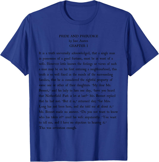 Jane Austen Pride and Prejudice Vintage Text Gift T-Shirt - T-Shirt | Royal