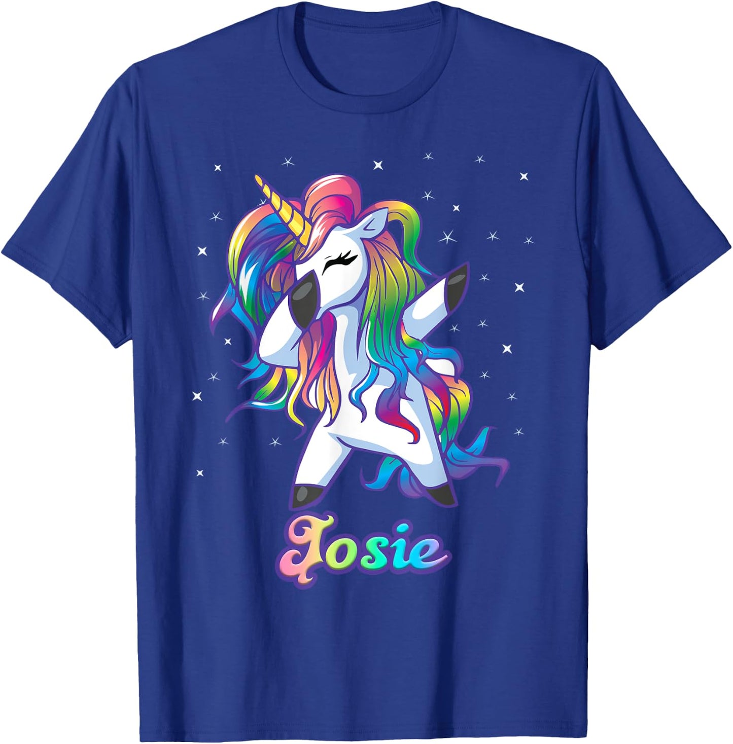 JOSIE Name Personalized Custom Rainbow Unicorn Dabbing T-Shirt - T-Shirt | Royal