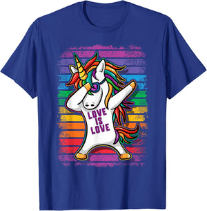 Gay Pride Dabbing Unicorn Love Is Love T-Shirt - T-Shirt | Royal