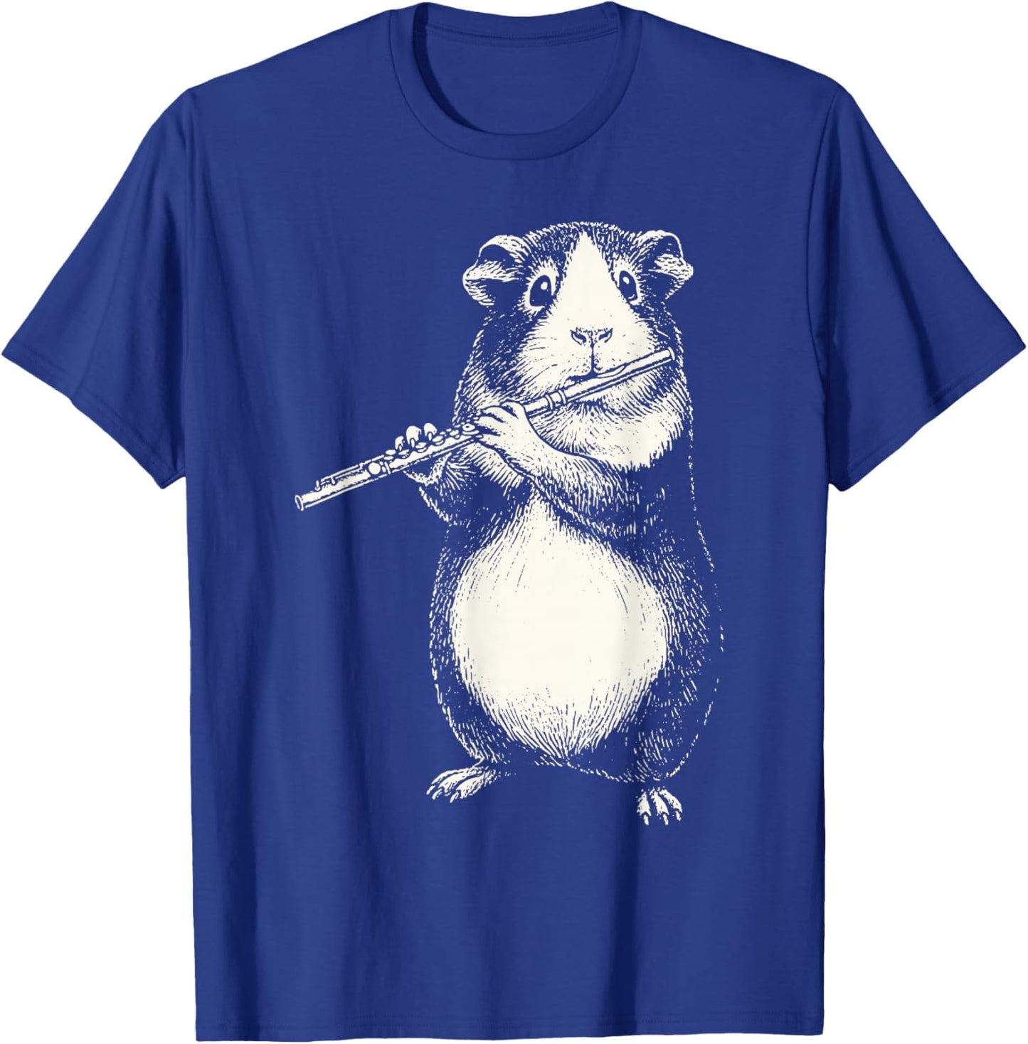 Funny Guinea Pigs Playing Flute Retro Animal Playing Instrum T-Shirt - T-Shirt | Royal