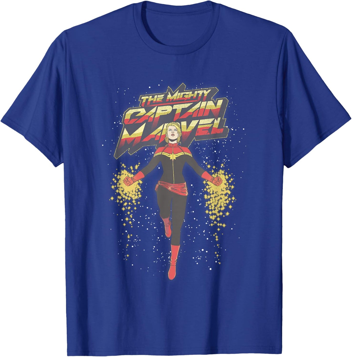 Marvel The Mighty Captain Marvel Retro Space Flight Portrait T-Shirt - T-Shirt | Royal