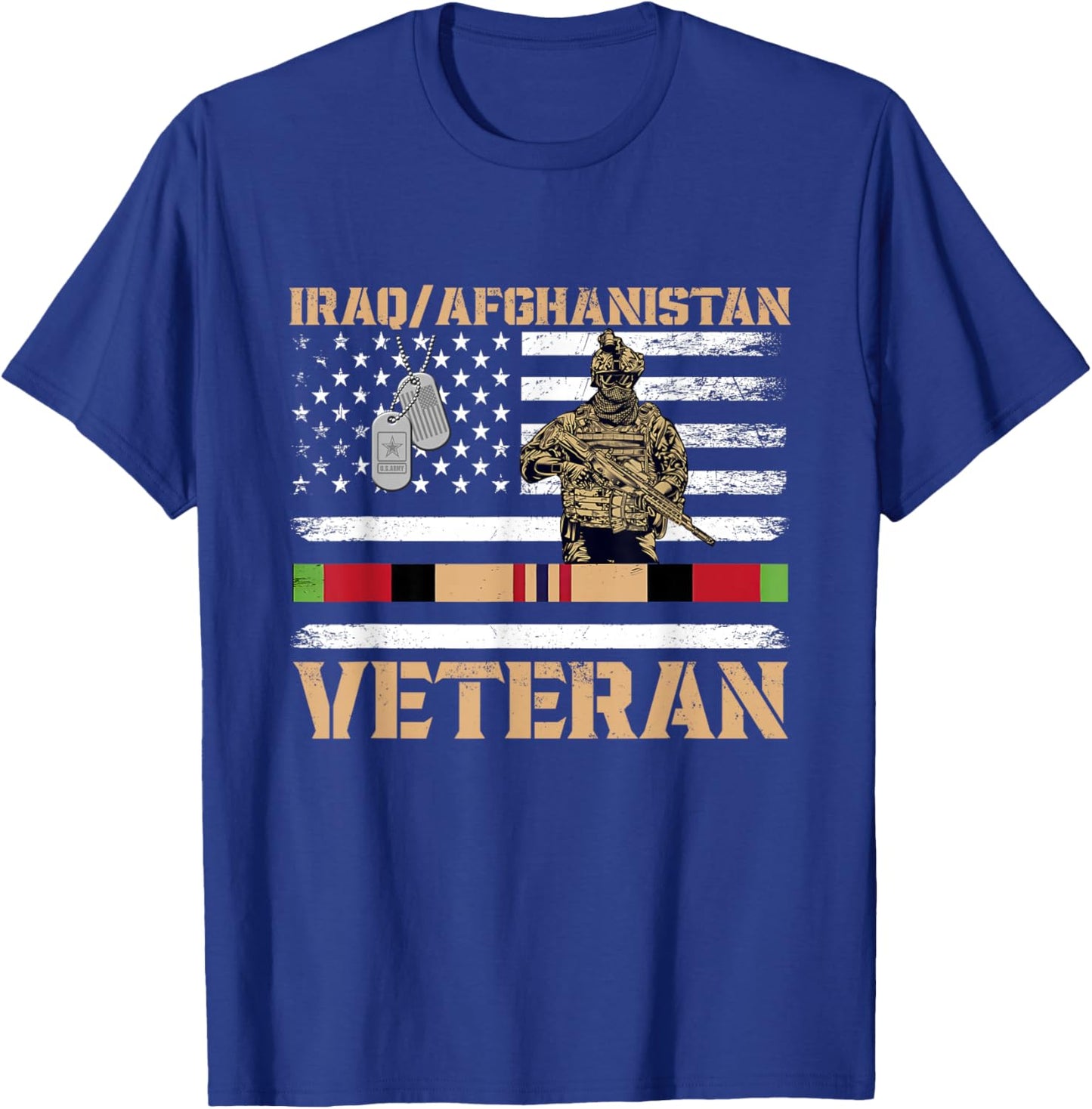 Afghanistan Iraq Veteran Flag Soldier T-Shirt - T-Shirt | Royal