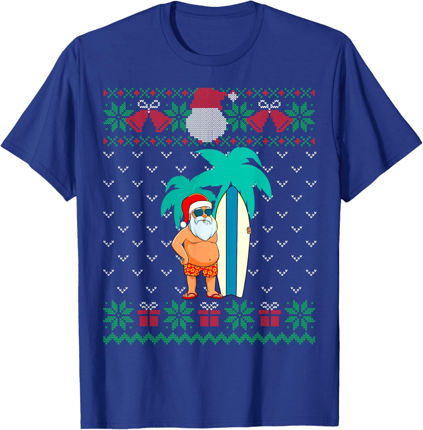 Christmas in July, Summer Santa Ugly Xmas Sweater Tropical T-Shirt - T-Shirt | Royal