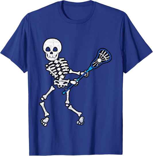 Kids Halloween Shirt Skeleton Lacrosse Sport Player Costume T-Shirt - T-Shirt | Royal