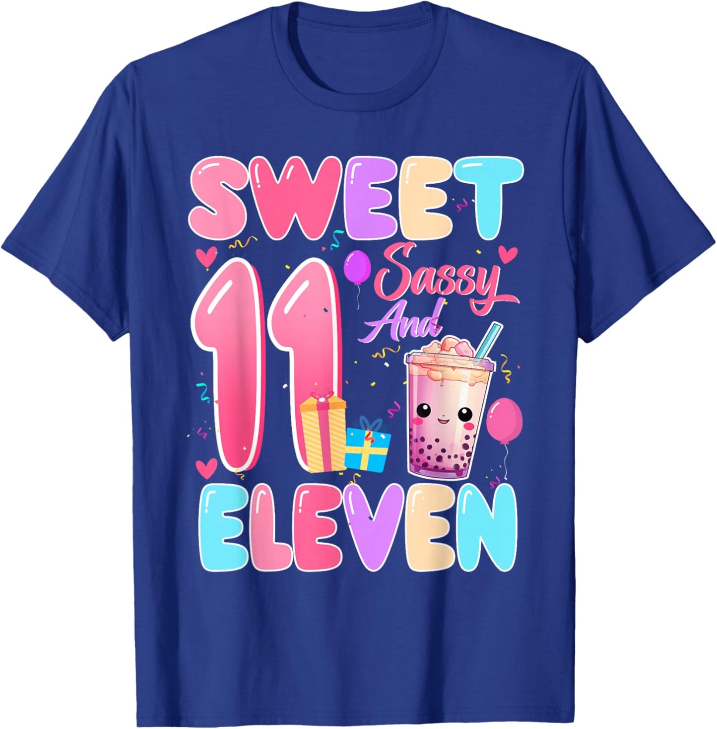 Sweet Sassy and Eleven 11th Birthday Bubble Boba Tea T-Shirt - T-Shirt | Royal