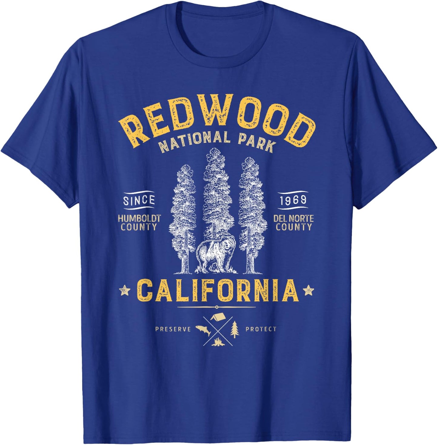 Redwood National Park T Shirt Vintage California Bear Gifts T-Shirt - T-Shirt | Royal
