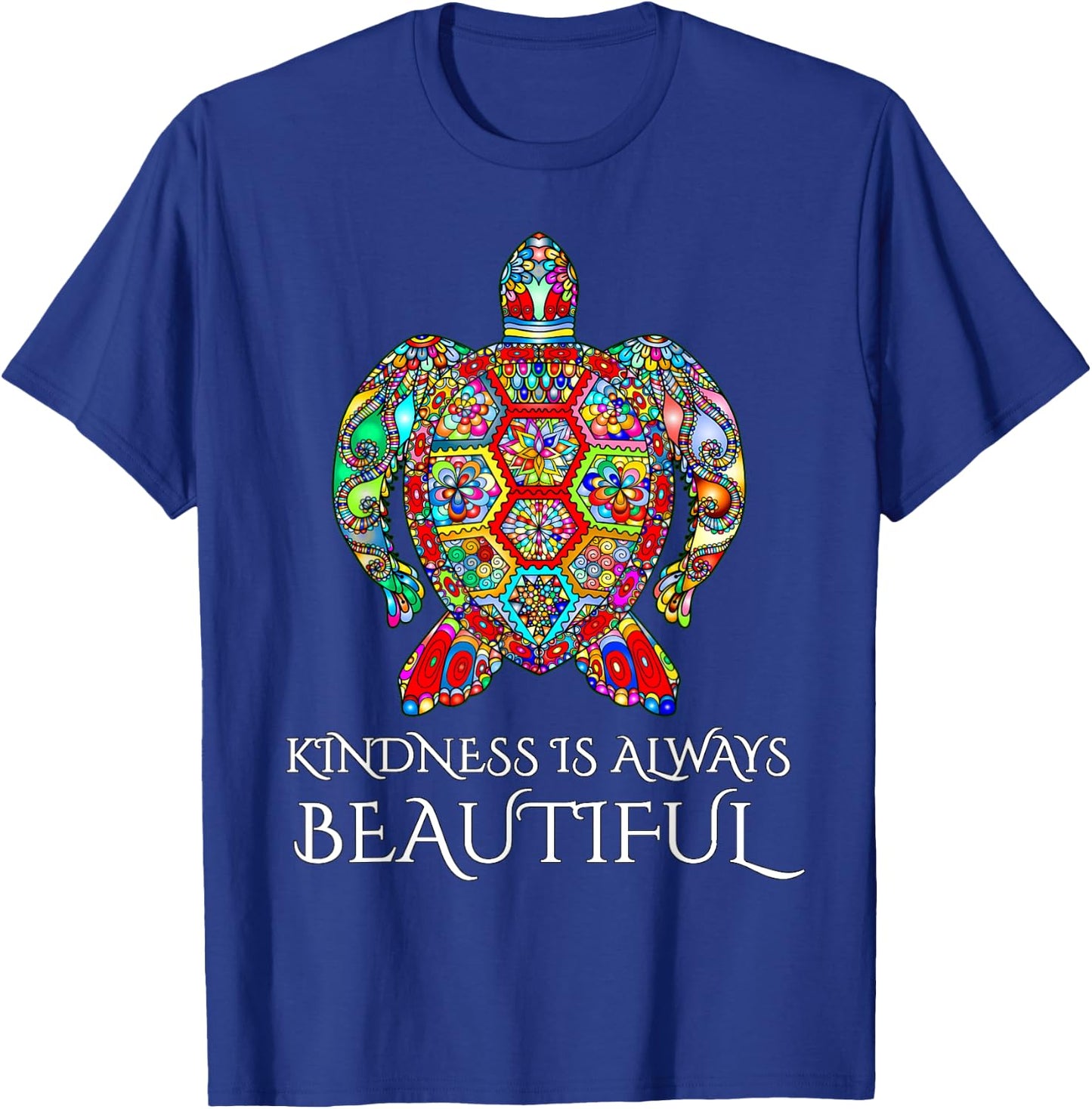Sea Turtle Mandala Vibrant Art Ocean Life Kindness T-Shirt - T-Shirt | Royal