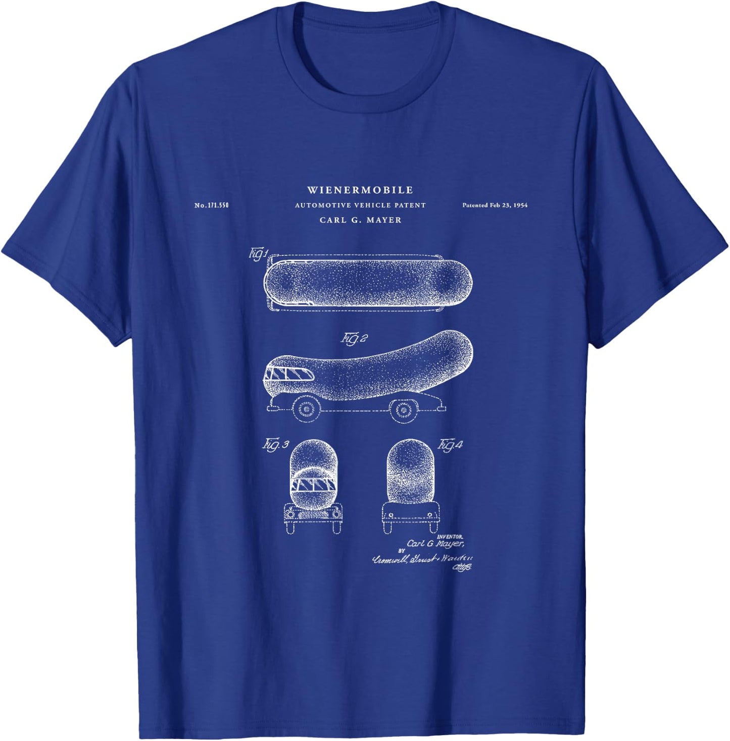 Patent Wienermobile Patent - Black, Small, , Short Sleeve, Classic Fit, Cotton 60% Polyester 40%, Everyday, Retro, Women's, Novelty T-Shirt - T-Shirt | Royal