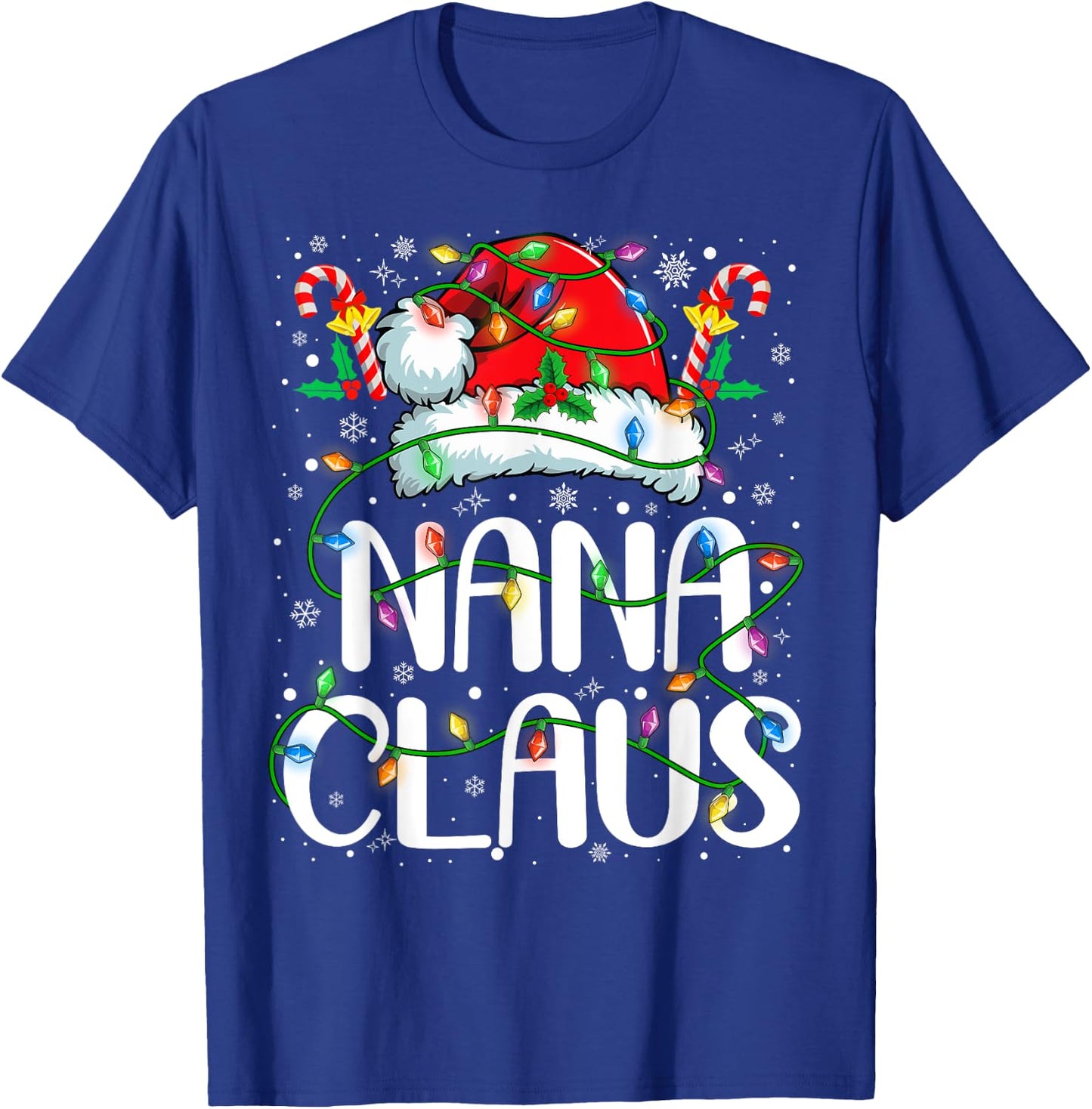 Nana Claus Christmas Lights Pajama Xmas Family Matching T-Shirt - T-Shirt | Royal