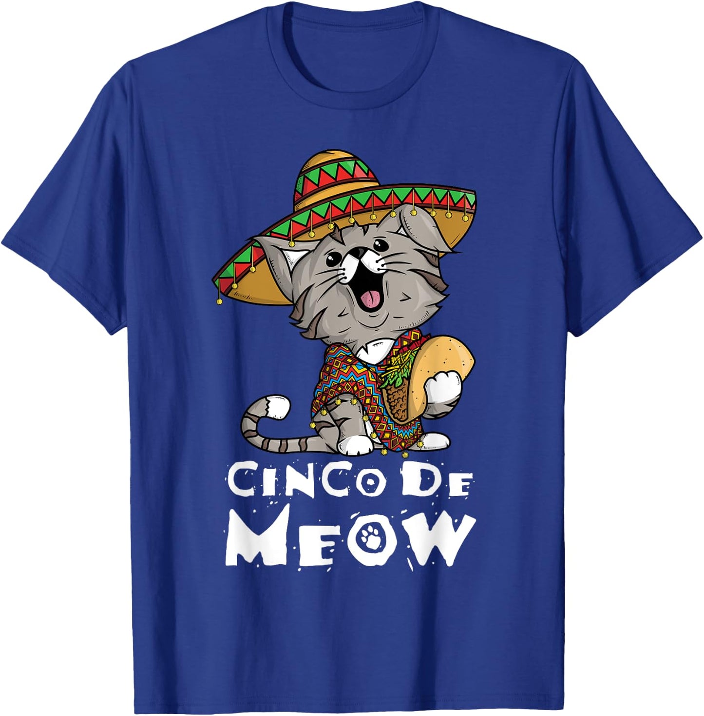 Cinco De Meow Shirt with Smiling Cat Taco and Sombrero Men Women Girls Kids T-Shirt - T-Shirt | Royal
