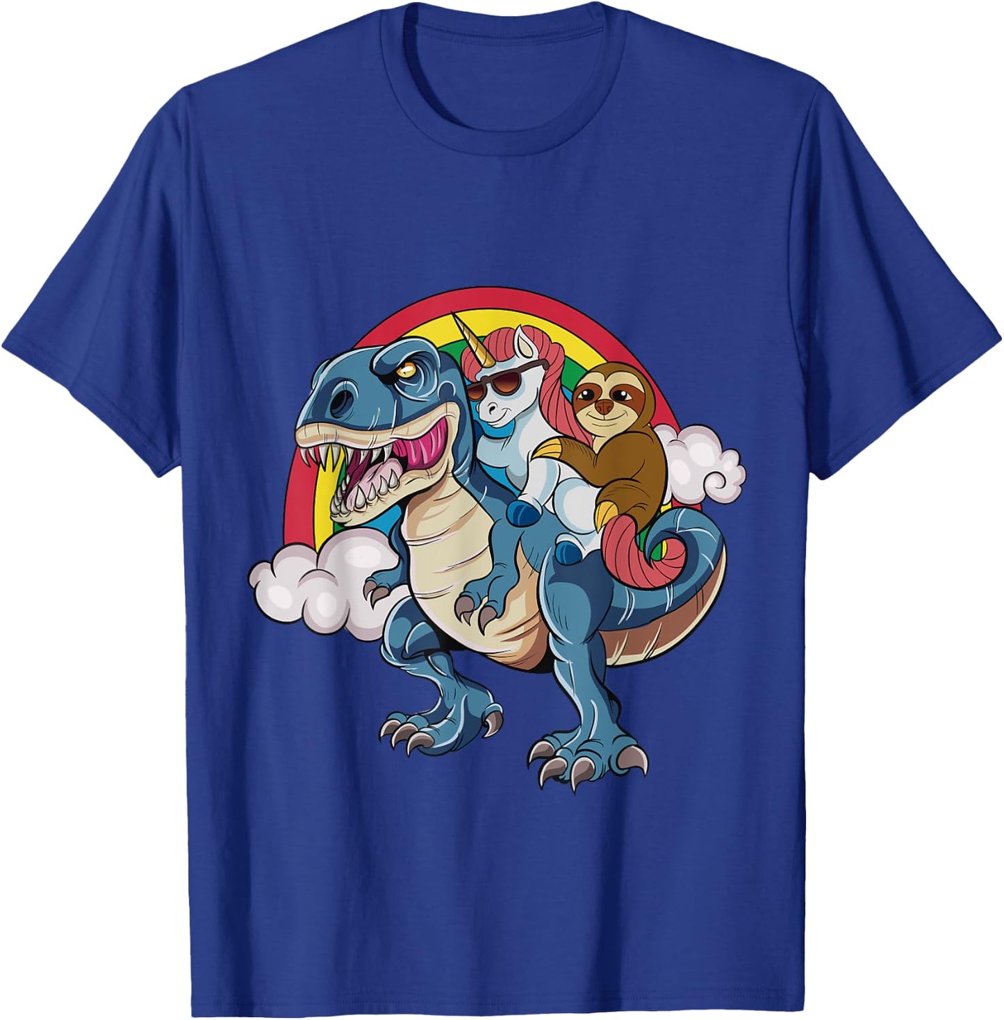 Magical Unicorn & Sloth Riding A Dinosaur Rainbow T Shirt T-Shirt - T-Shirt | Royal
