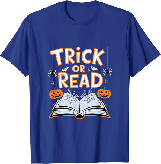 Trick Or Read Funny Reading Book Halloween Pun T-Shirt - T-Shirt | Royal