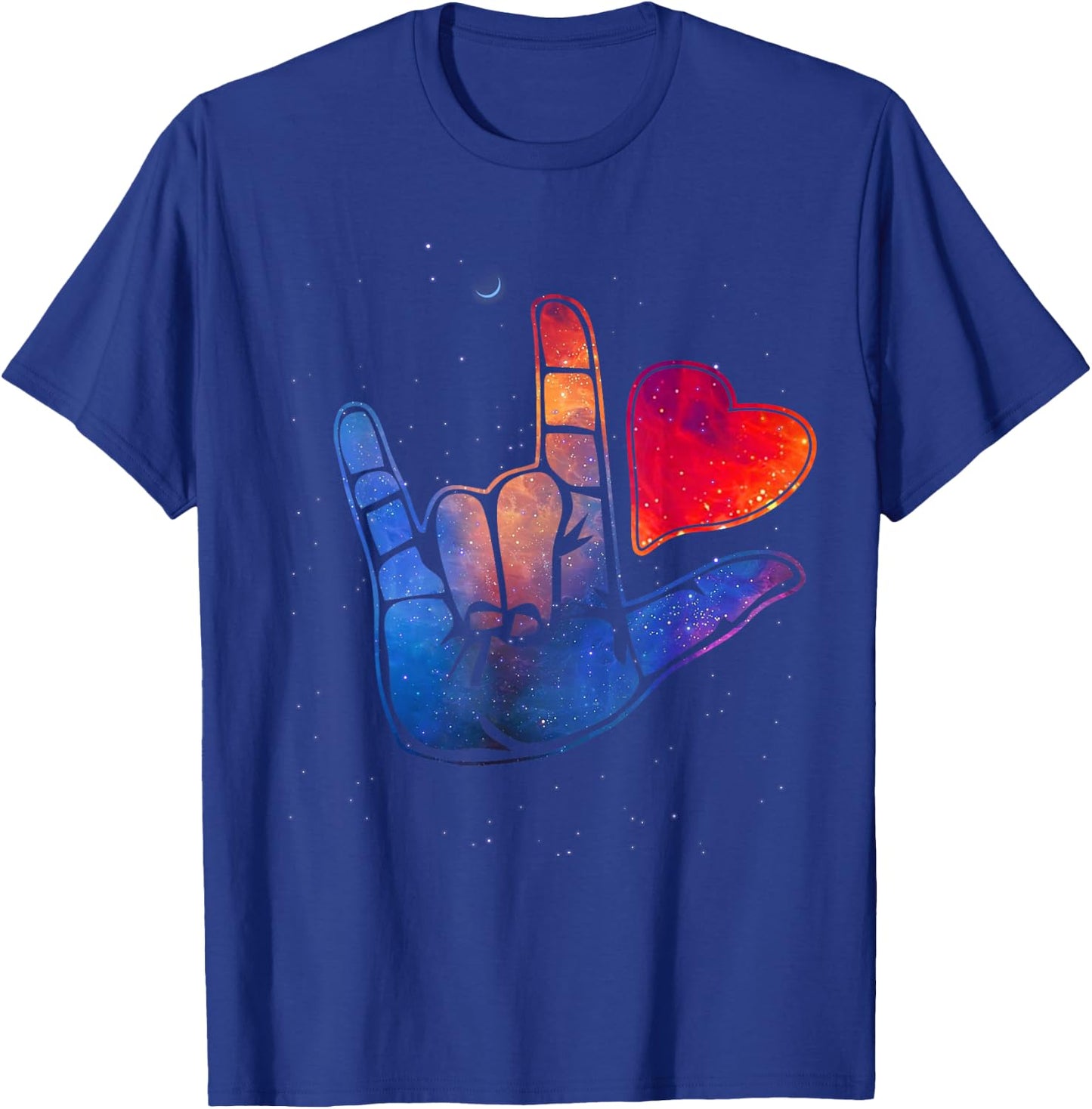 Sign Language I Love You T Shirt Space Stars Heart Gift T-Shirt - T-Shirt | Royal