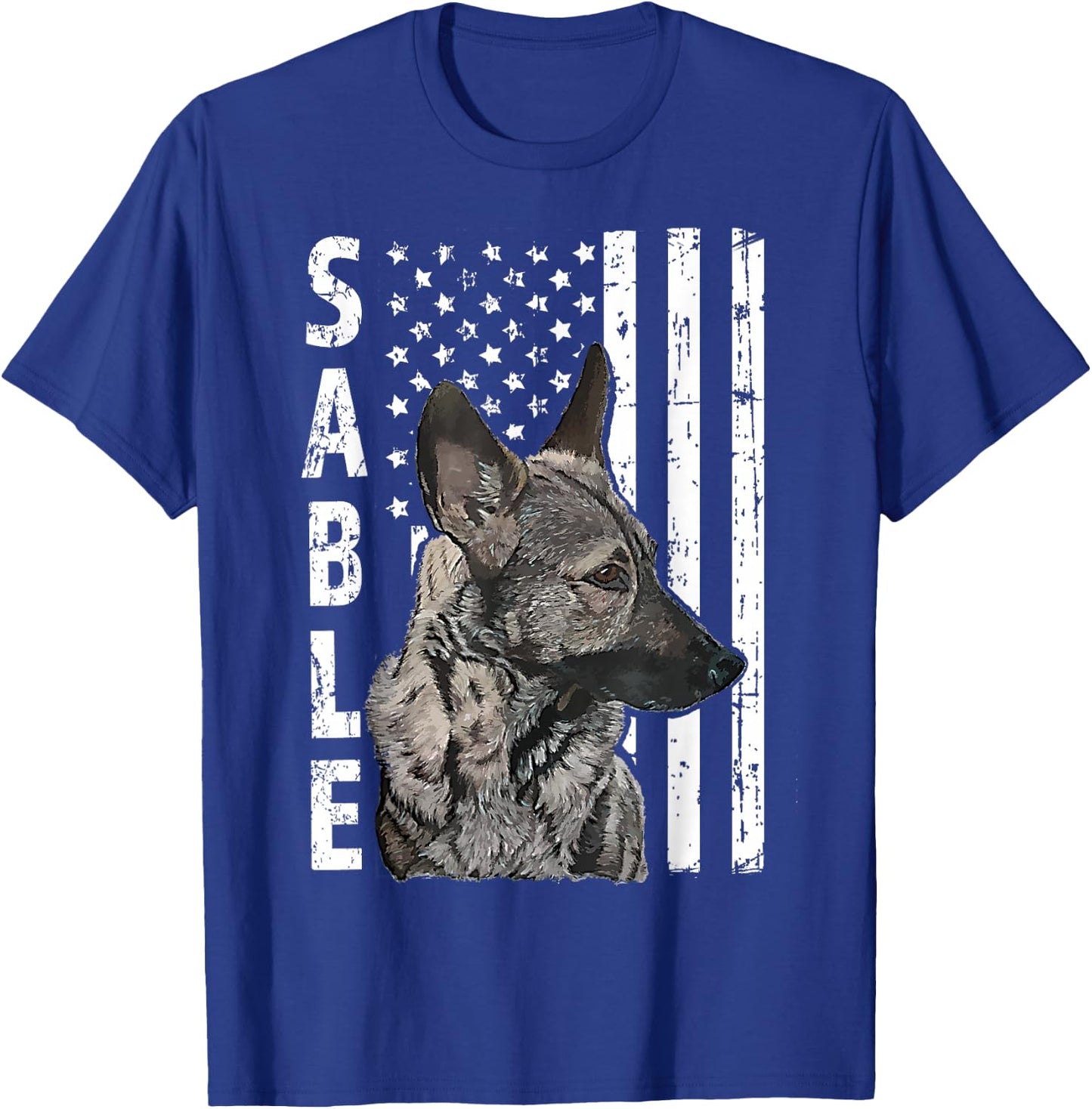 Sable German Shepherd Dog American Flag Patriotic T-Shirt - T-Shirt | Royal