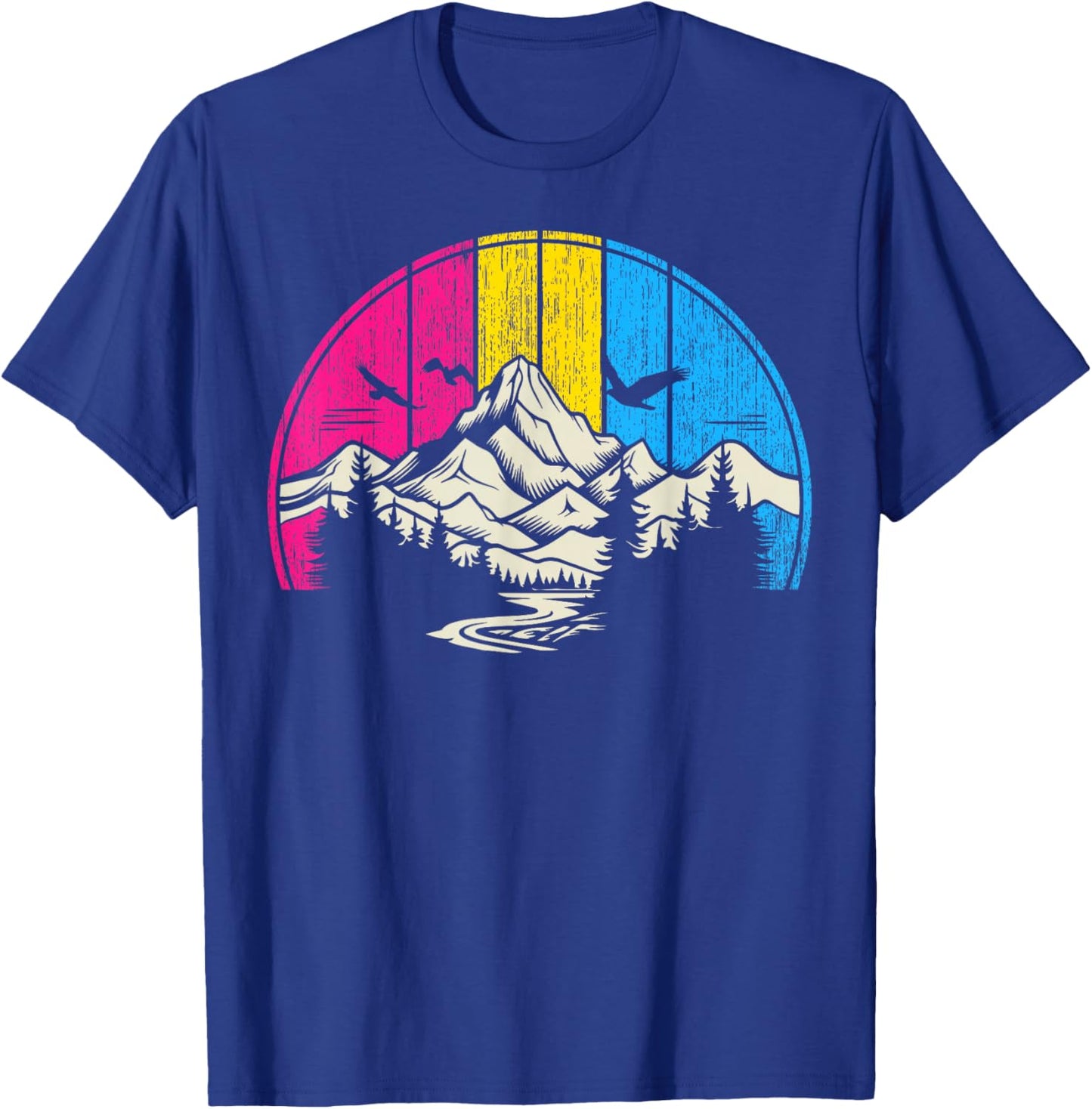 Pansexual Pride Retro Forest Mountain River Art T-Shirt - T-Shirt | Royal