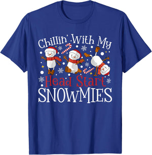 Chillin' With My Head Start Snowmies Teacher Christmas Kids T-Shirt - T-Shirt | Royal
