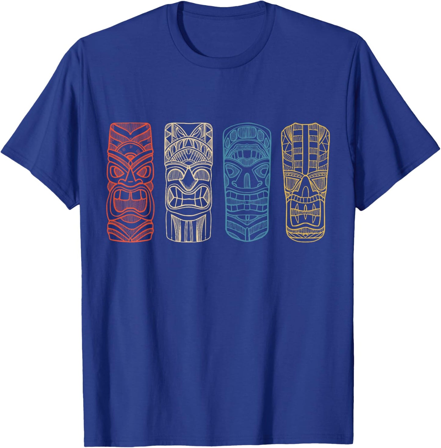 Vintage Tiki Hawaiian Polynesian Mask Four Totems Gift Small T-Shirt - T-Shirt | Royal