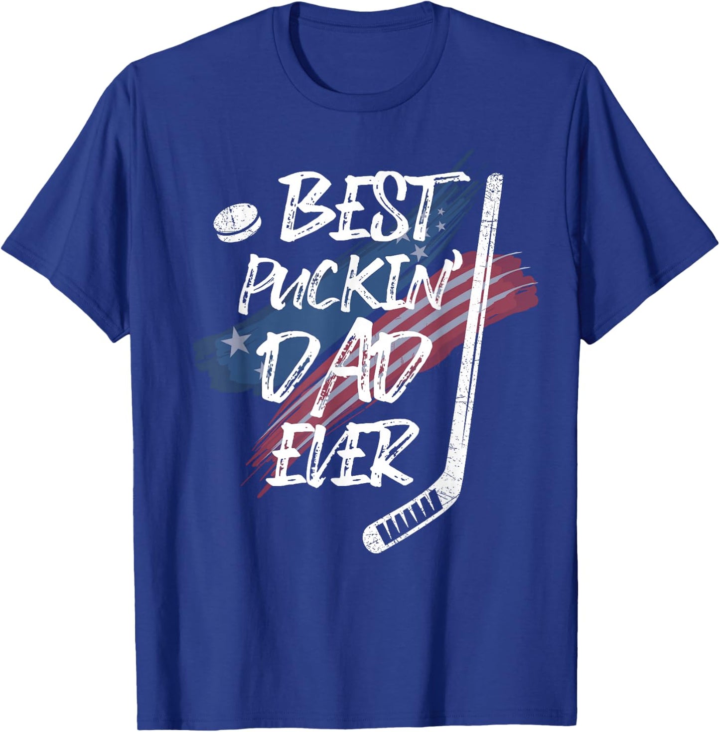 Best Puckin' Dad Ever Shirt American Flag For Hockey Dad T-Shirt - T-Shirt | Royal