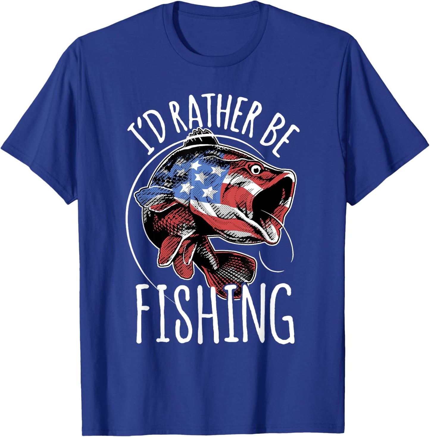 Fishing Shirt USA Flag Fish | I'd Rather Be Fishing T-Shirt - T-Shirt | Royal
