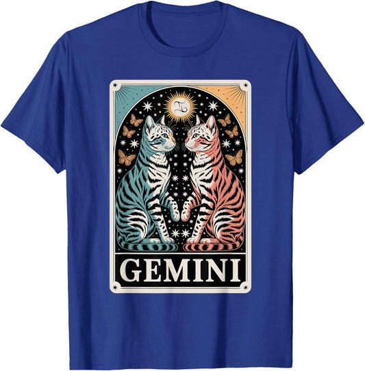 Gemini Cats Zodiac Twins Butterfly Stars Magic T-Shirt - T-Shirt | Royal