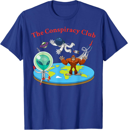 Conspiracy Club Alien Bigfoot Flat Earth Conspiracy Shirt T-Shirt - T-Shirt | Royal