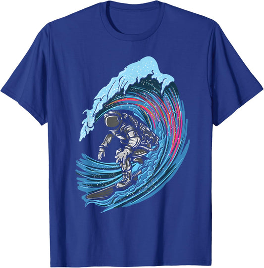 Astronaut in Space Surfer Surfing Beach Artsy T-Shirt - T-Shirt | Royal