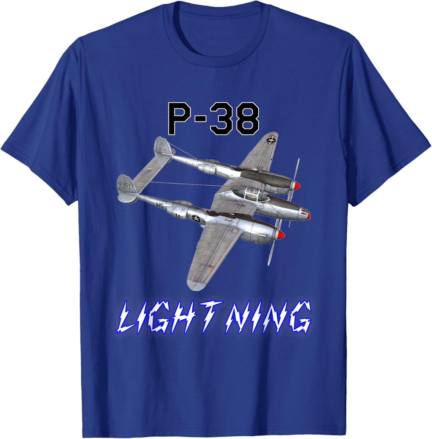 P-38 Lightning USAF Warbird WW2 Plane T-Shirt - T-Shirt | Royal
