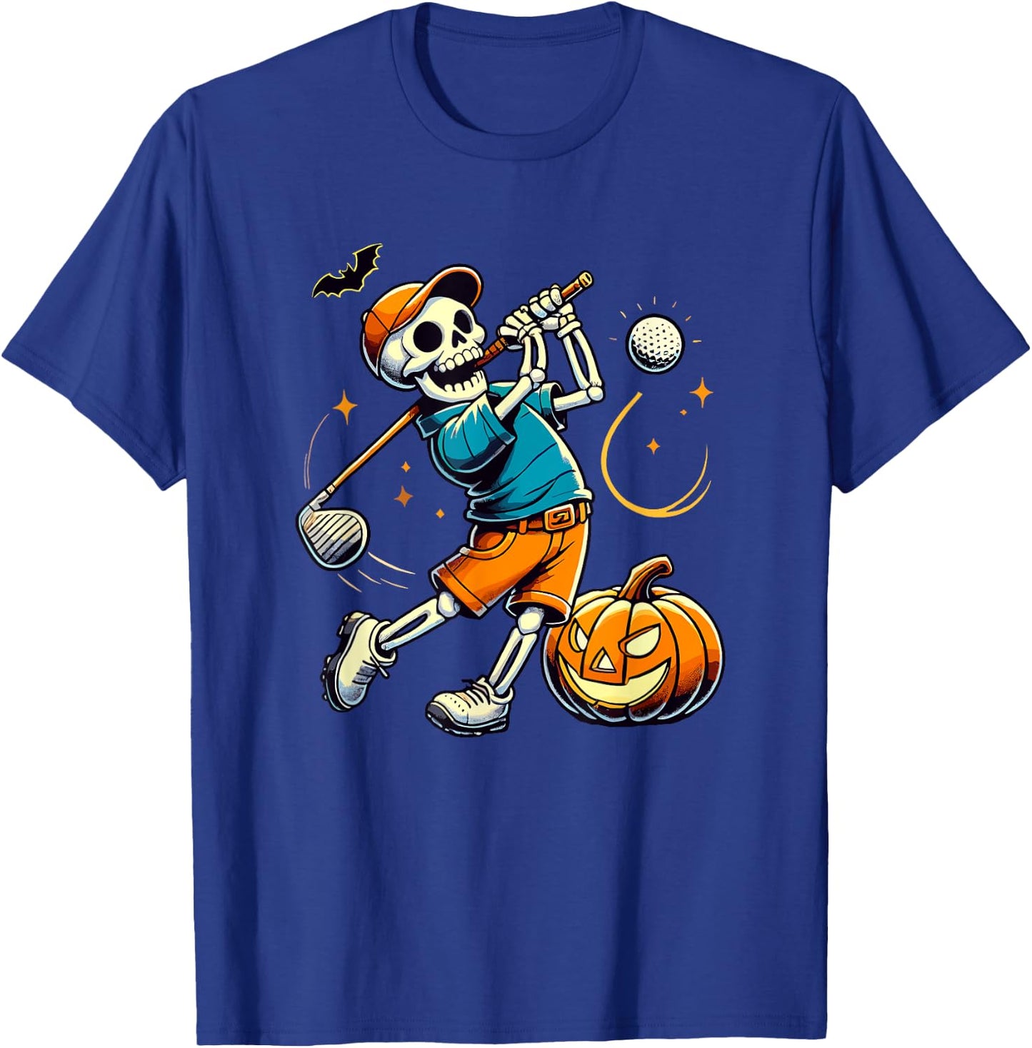 Halloween Skeleton Golf Player Golfing Golfer Pumpkin T-Shirt - T-Shirt | Royal