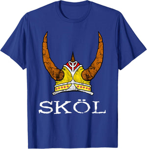 Nordic Viking Warrior Norwegian Northman Gifts Skol Viking Helmet Nordic Horned Helmet Norse Mythology Adult Black Medium T-Shirt - T-Shirt | Royal