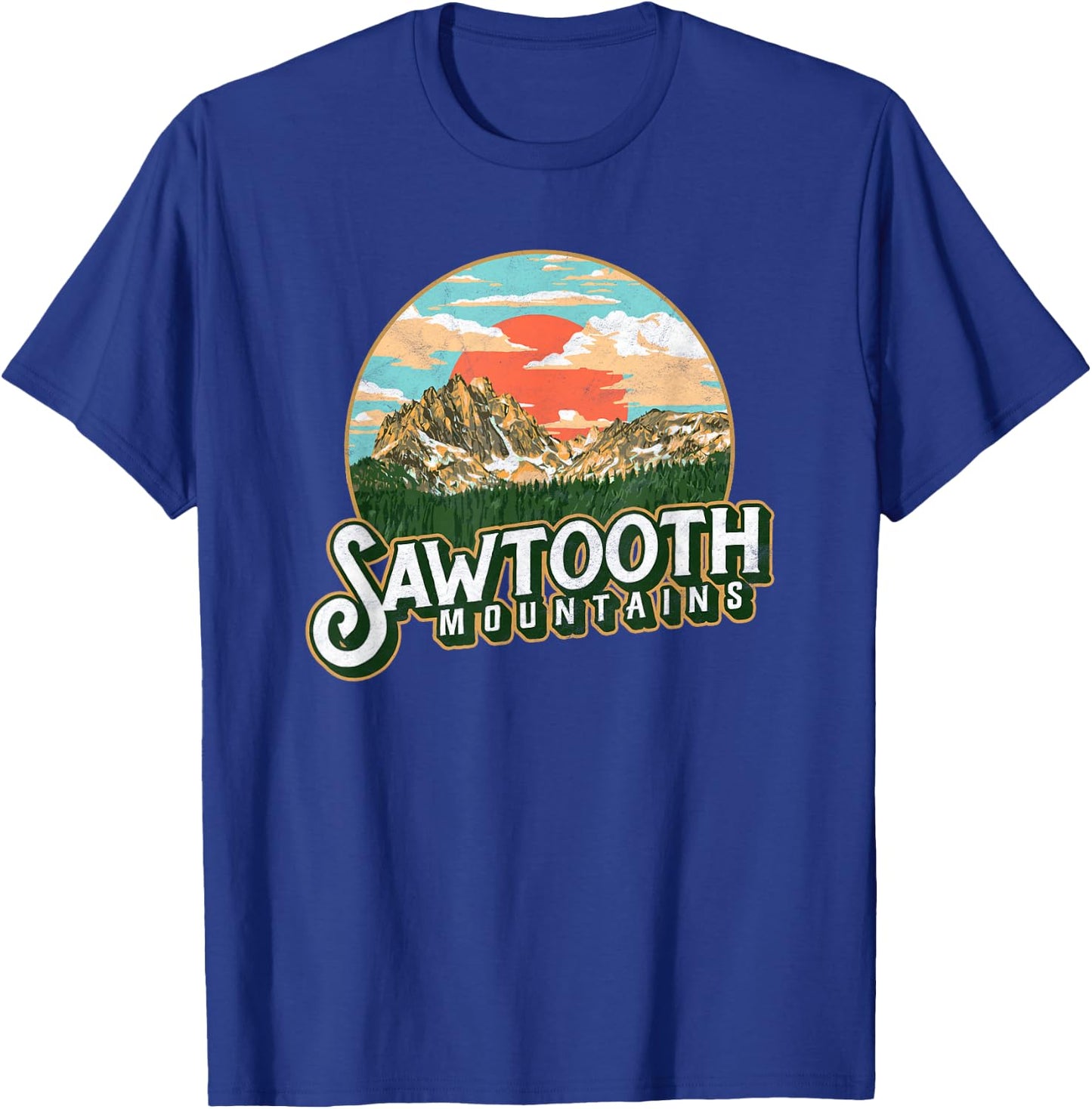 Sawtooth Mountains Idaho Vintage Retro Graphic T-Shirt - T-Shirt | Royal