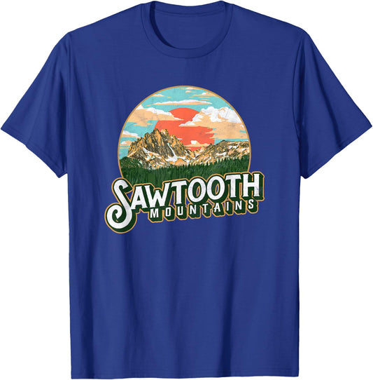 Sawtooth Mountains Idaho Vintage Retro Graphic T-Shirt - T-Shirt | Royal