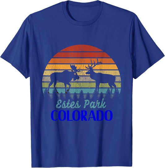 Vintage Estes Park Colorado Elk and Moose Hunter Retro Sun T-Shirt - T-Shirt | Royal