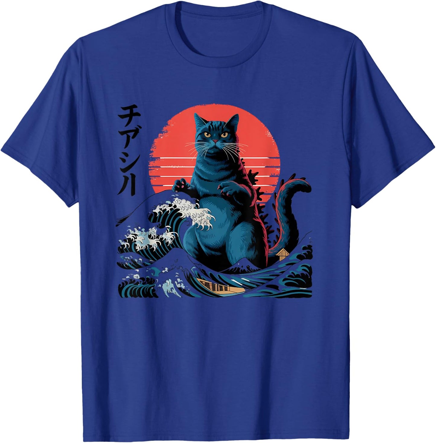 Kaiju Cat Vintage Japanese Wave Giant Monster Funny Art T-Shirt - T-Shirt | Royal