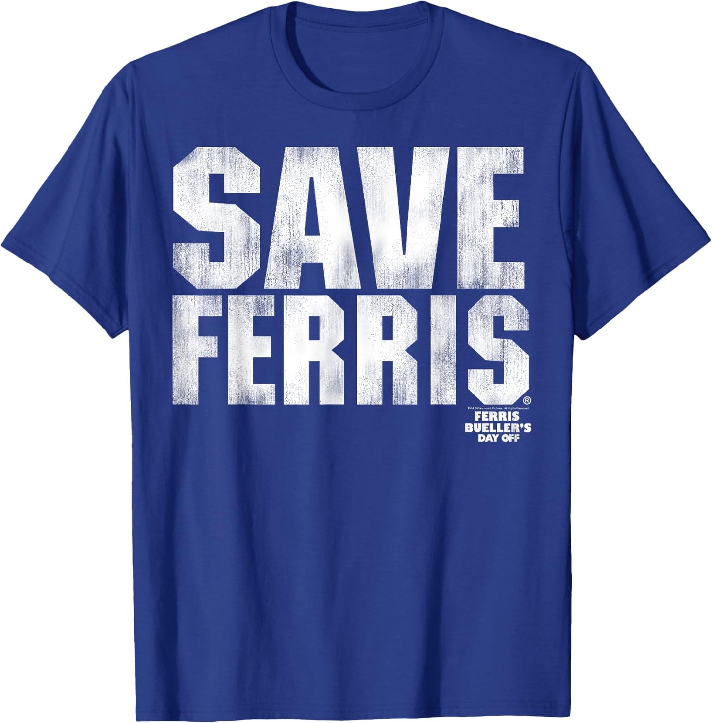 Ferris Bueller's Day Off White Distressed Save Ferris T-Shirt - T-Shirt | Royal