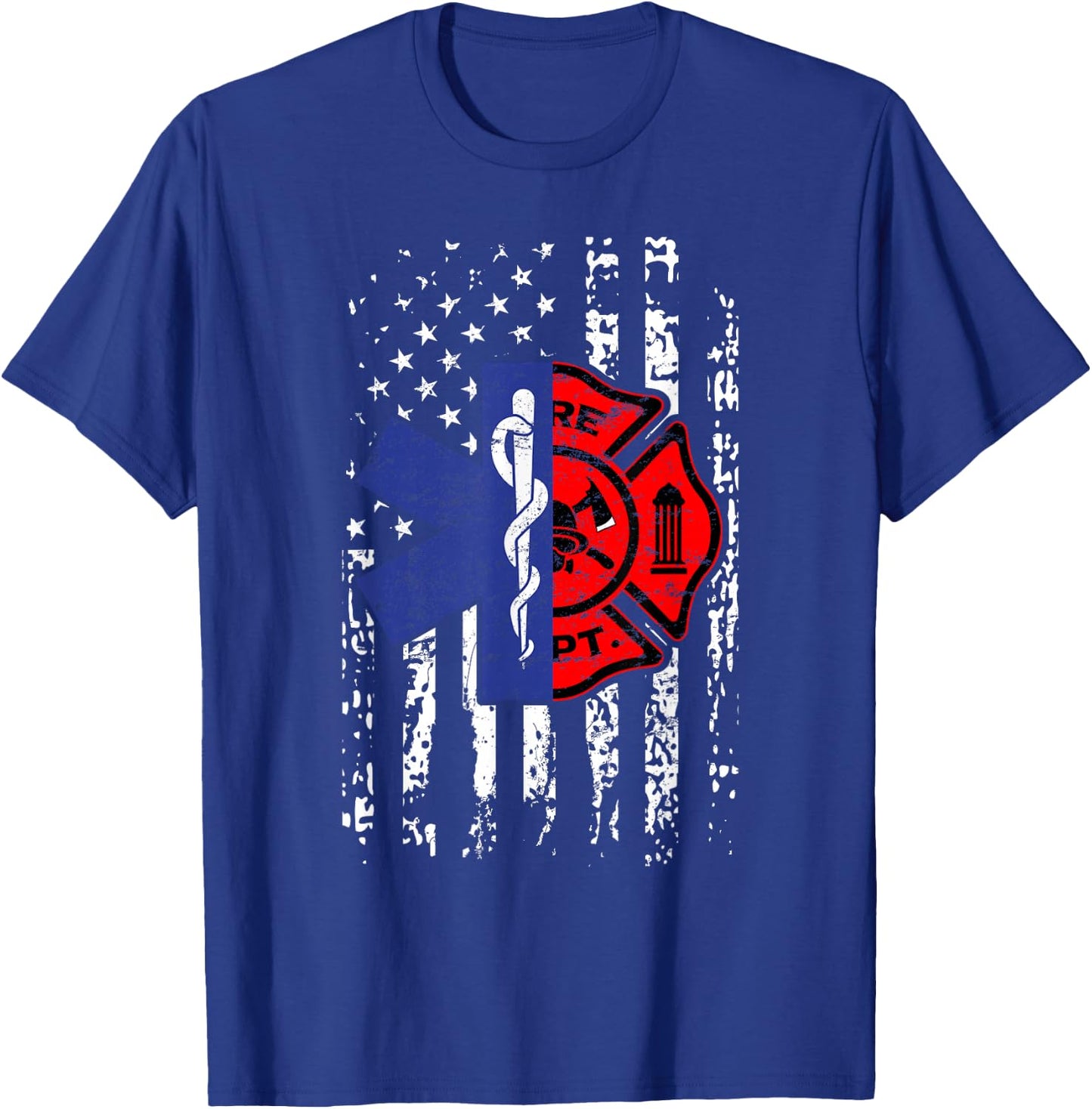 EMT Firefighter Firefighter EMT American Flag Gift T-Shirt - T-Shirt | Royal