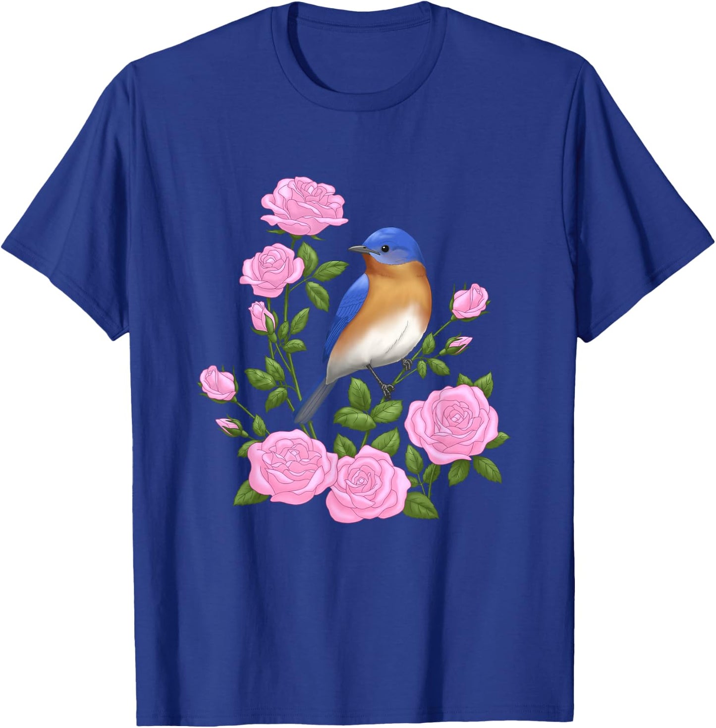 Eastern Bluebird and Pretty Pink Roses T-Shirt - T-Shirt | Royal