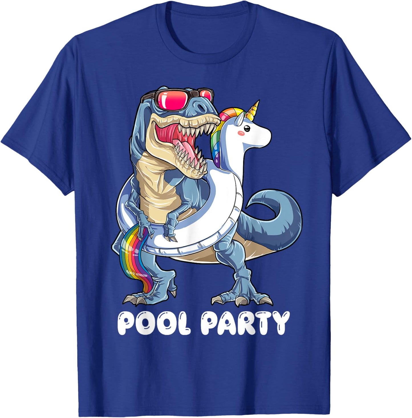 Pool Party Dinosaur Unicorn T shirt T rex Float Rainbow Gift T-Shirt - T-Shirt | Royal