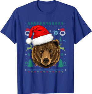Bear Ugly Christmas Santa Hat Xmas T-Shirt - T-Shirt | Royal