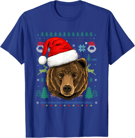Bear Ugly Christmas Santa Hat Xmas T-Shirt - T-Shirt | Royal