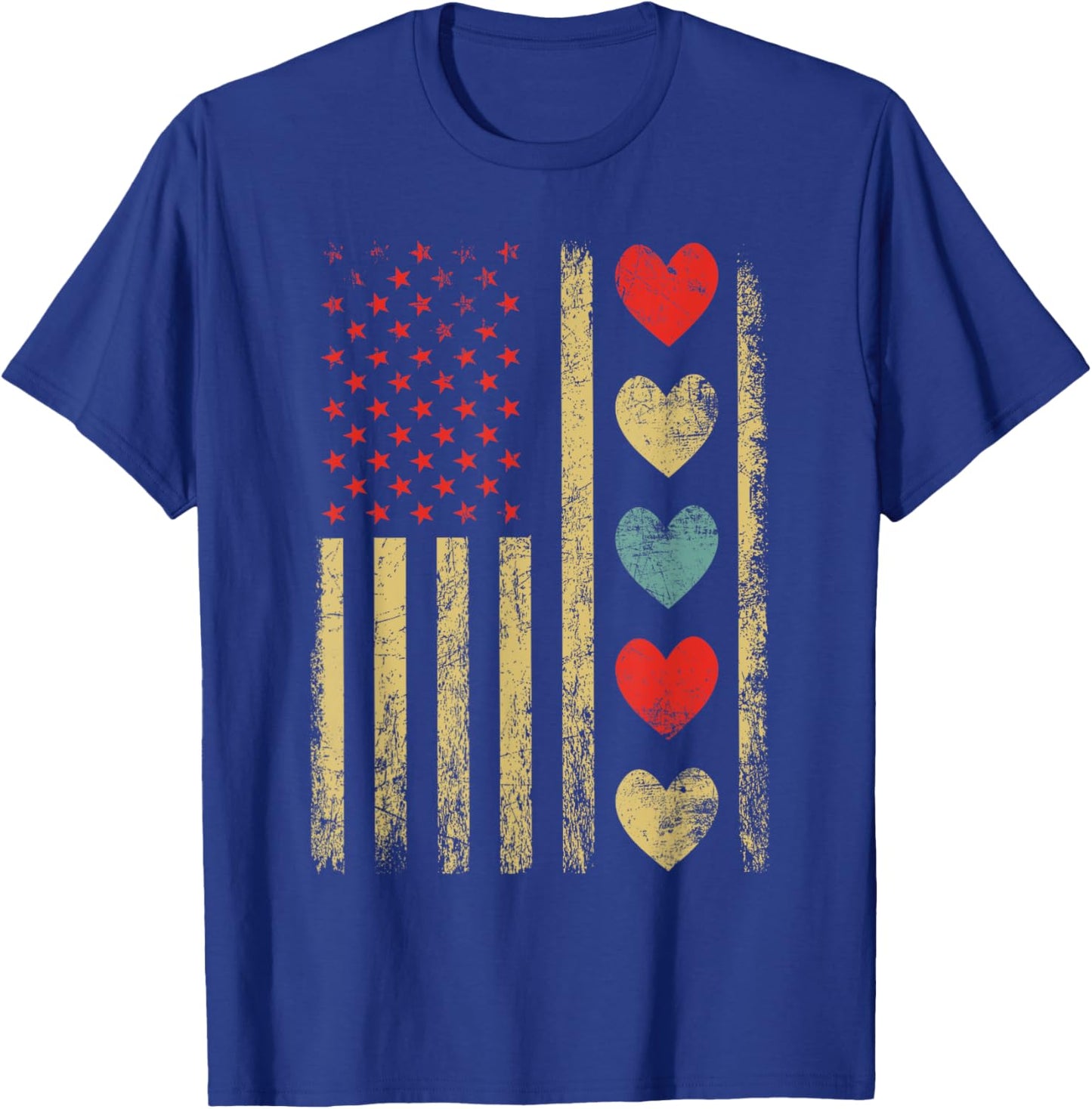 Vintage Hearts Cool Retro Flag USA Valentines Day T-Shirt - T-Shirt | Royal