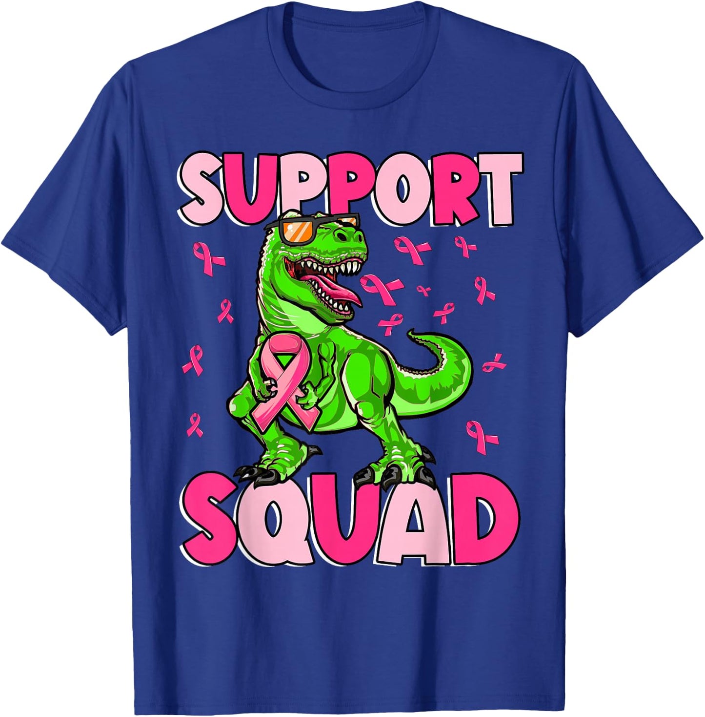 Dinosaur Breast Cancer Support Squad Pink Ribbon Boys Kids T-Shirt - T-Shirt | Royal