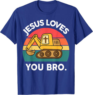Boy Jesus Loves You Bro Funny Christian Construction Toddler T-Shirt - T-Shirt | Royal