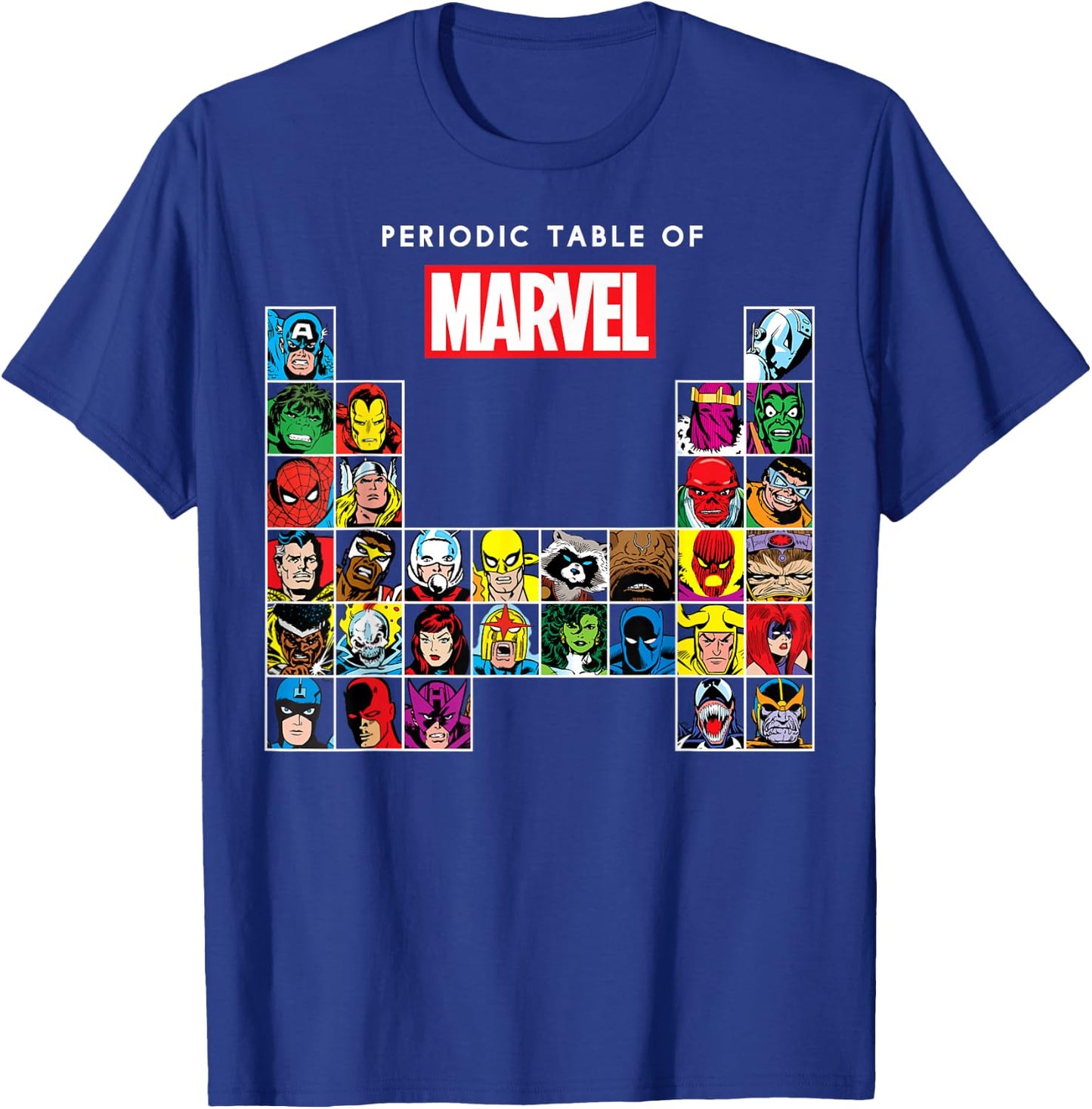 Marvel Periodic Table of Heroes & Villains Retro T-Shirt - T-Shirt | Royal