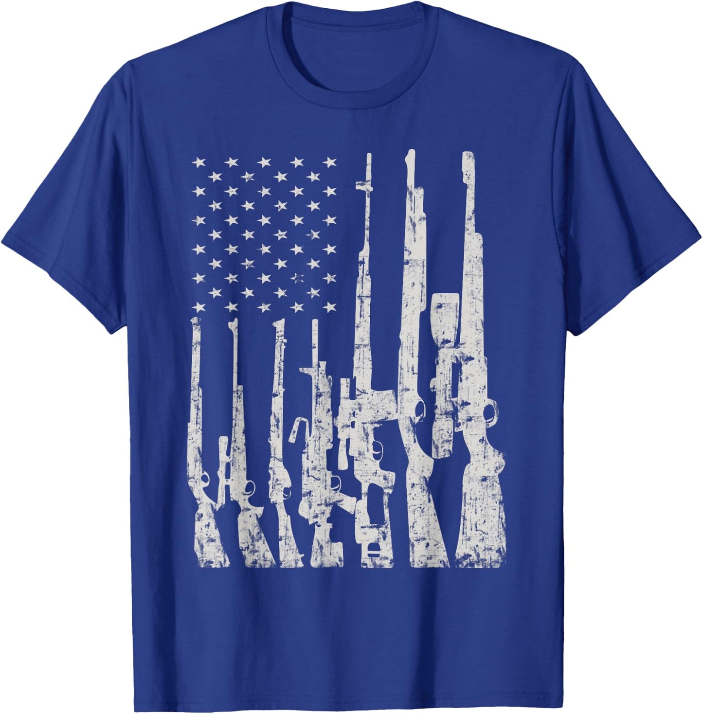 Big American Flag With Machine Guns Gun Flag Shirt T-Shirt - T-Shirt | Royal